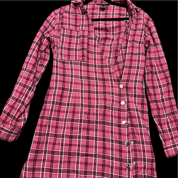 Pink Plaid Wrap Dress - Picture 4 of 5